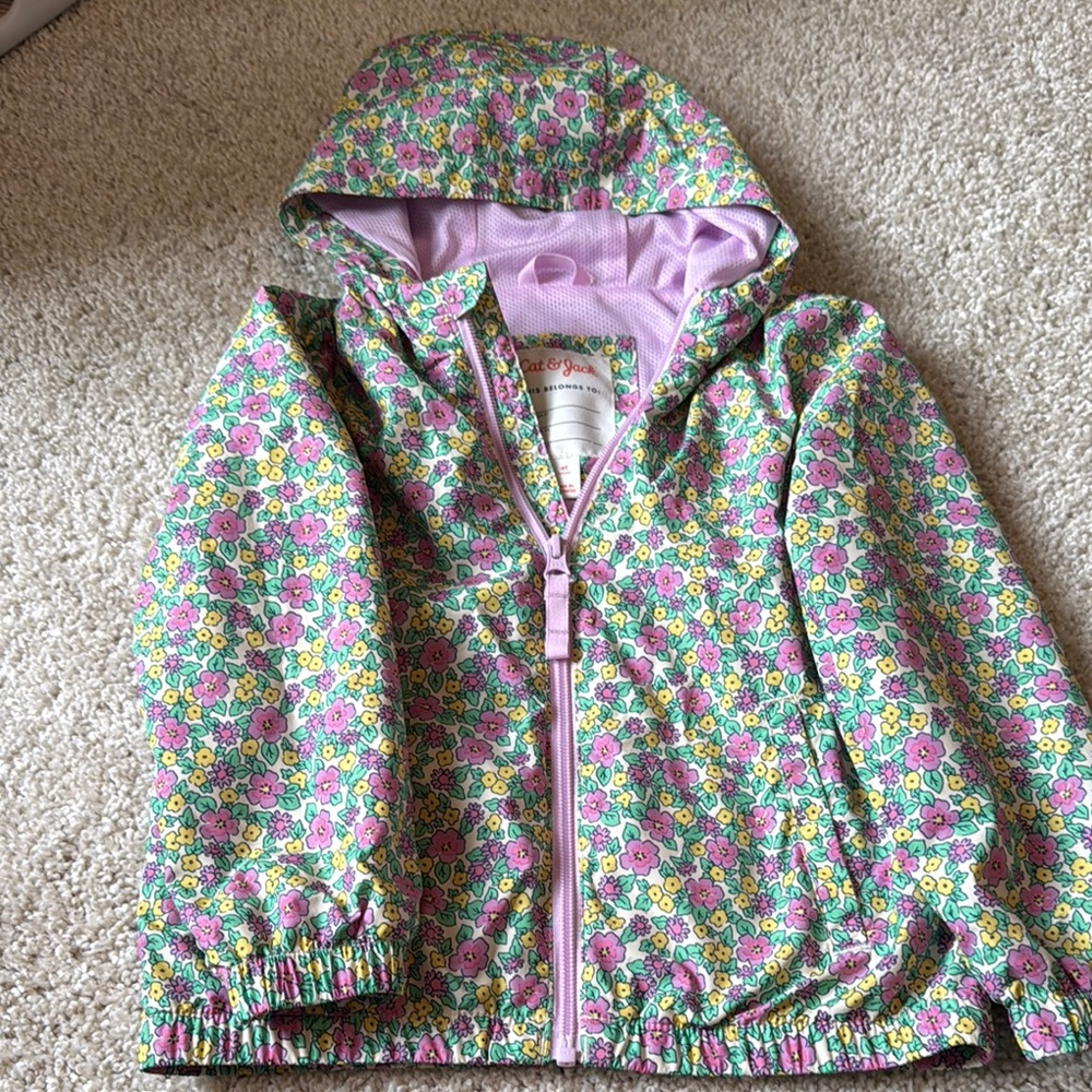 Floral Hooded Jacket with Pink and Green